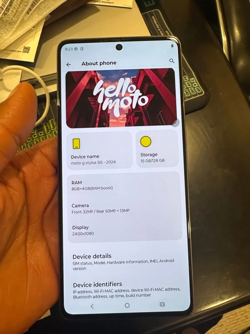 Motorola Black Smartphone with Center Punch-Hole Front Camera no stylus
